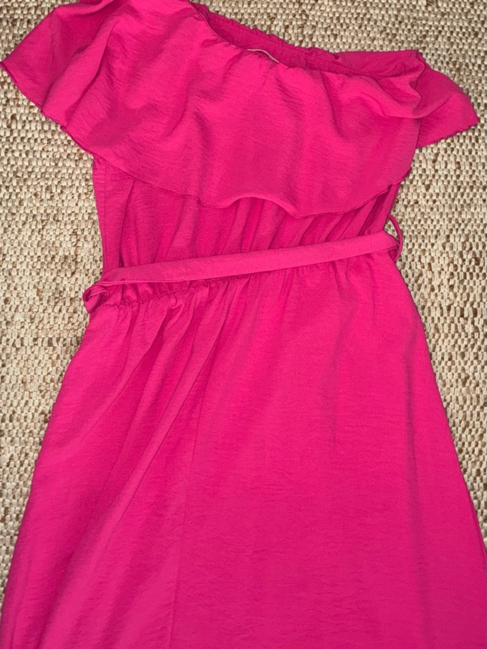 Kirundi Womens One-Shoulder Pink Ruffled Waist-Tie Dress Wedding Guest Evening - Picture 6 of 9